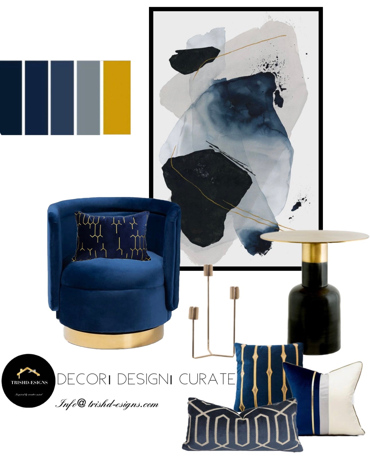 Gold three tier candlestick holder 23cm